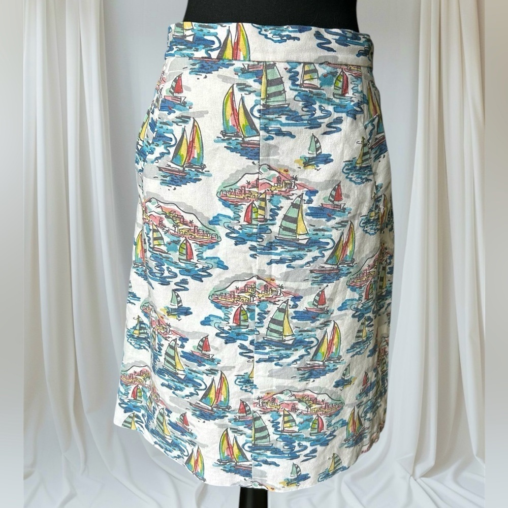 Nine West Sweet Escape Havana Skirt Womens 10 White Blue Sail Boat linen cotton